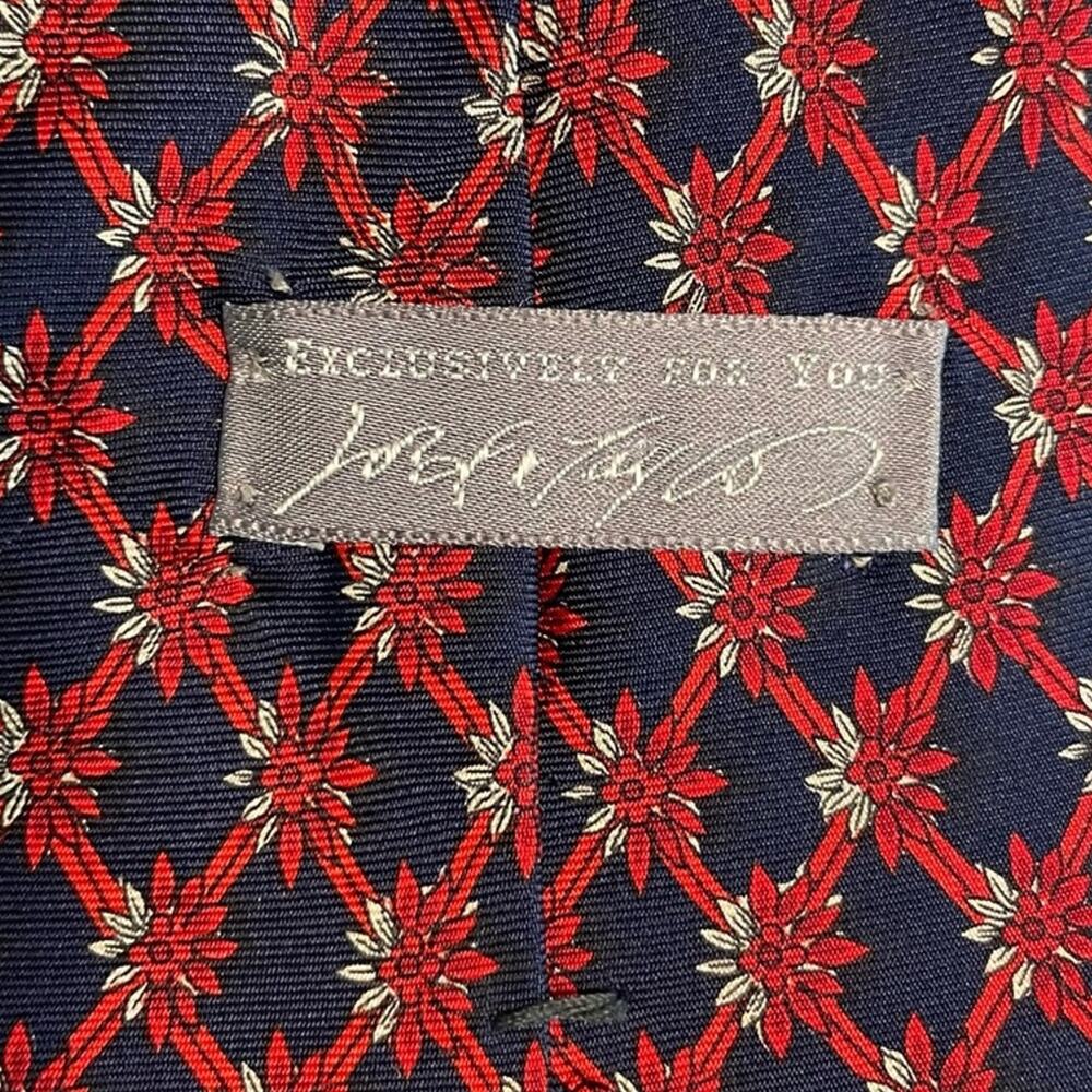 Lord & Taylor Mens Neck Tie Navy and Red Floral Pattern Excellent Condition